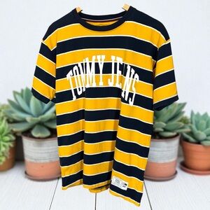 Tommy Hilfiger Men’s medium Striped T-Shirt - Yellow and Black logo graphic